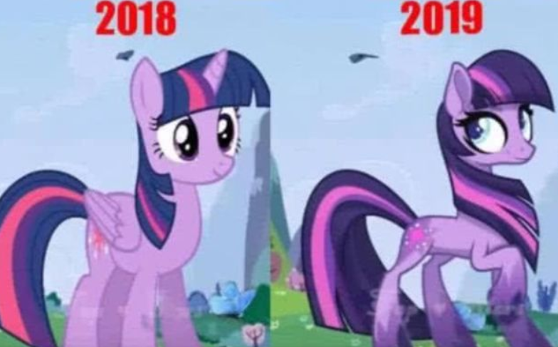 小马宝莉2018版形象VS2019两个公主竟然都晒掉色了